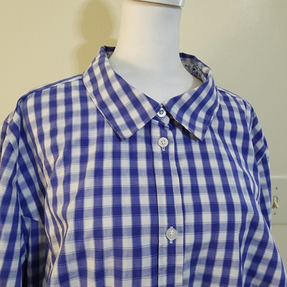 Basic Editions Blue Checkered with Paisley Cuffs Blouse Women's 3X - Picture 3 of 8